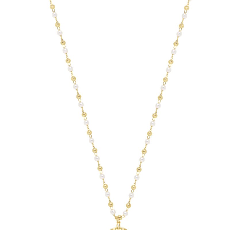 ETTIKA LONG TRAVELS PEARL & 18K GOLD PLATED BALL CHAIN NECKLACE