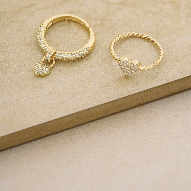 Ettika Love Locked 18k Gold Plated Crystal Ring Set