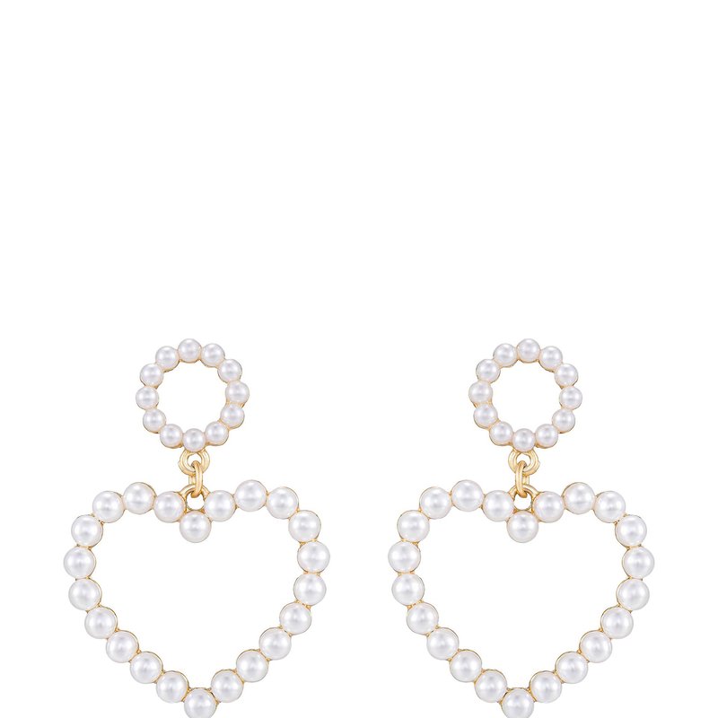 Ettika Loving Pearl Heart & 18k Gold Plated Earrings In White