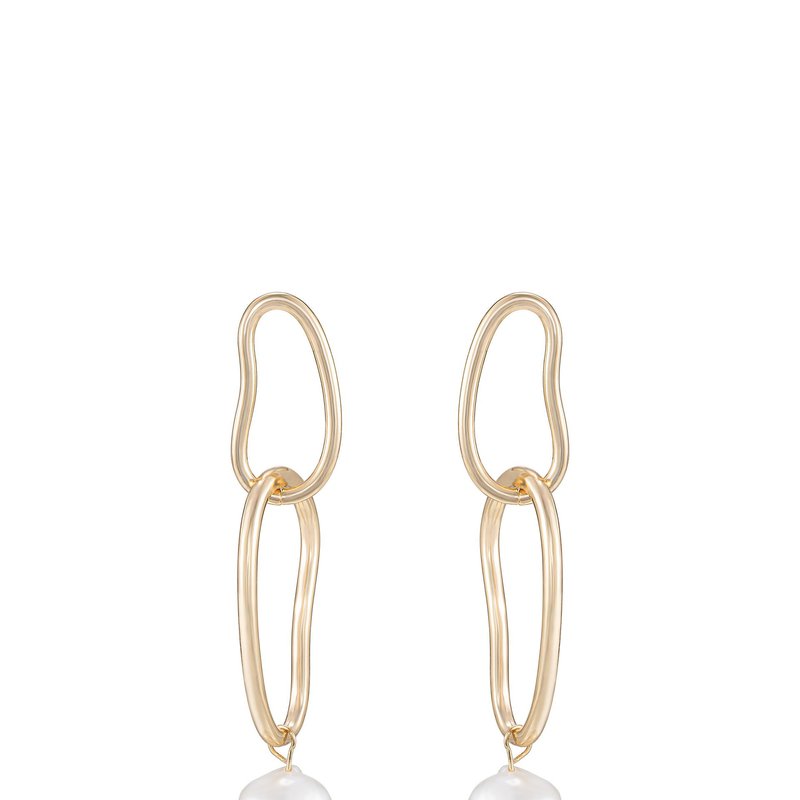 Ettika Mara Dangle Pearl 18k Gold Plated Earrings In White