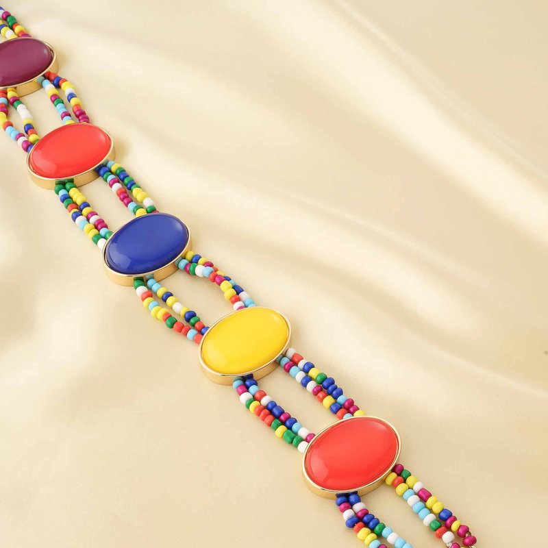 Ettika Mixed Rainbow Bead Belt In Gold