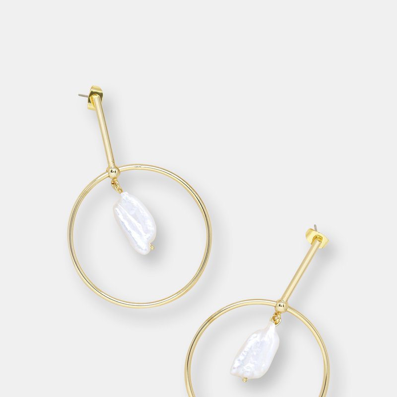 Ettika Modern 18k Gold Plated & Freshwater Pearl Drop Hoop Earrings