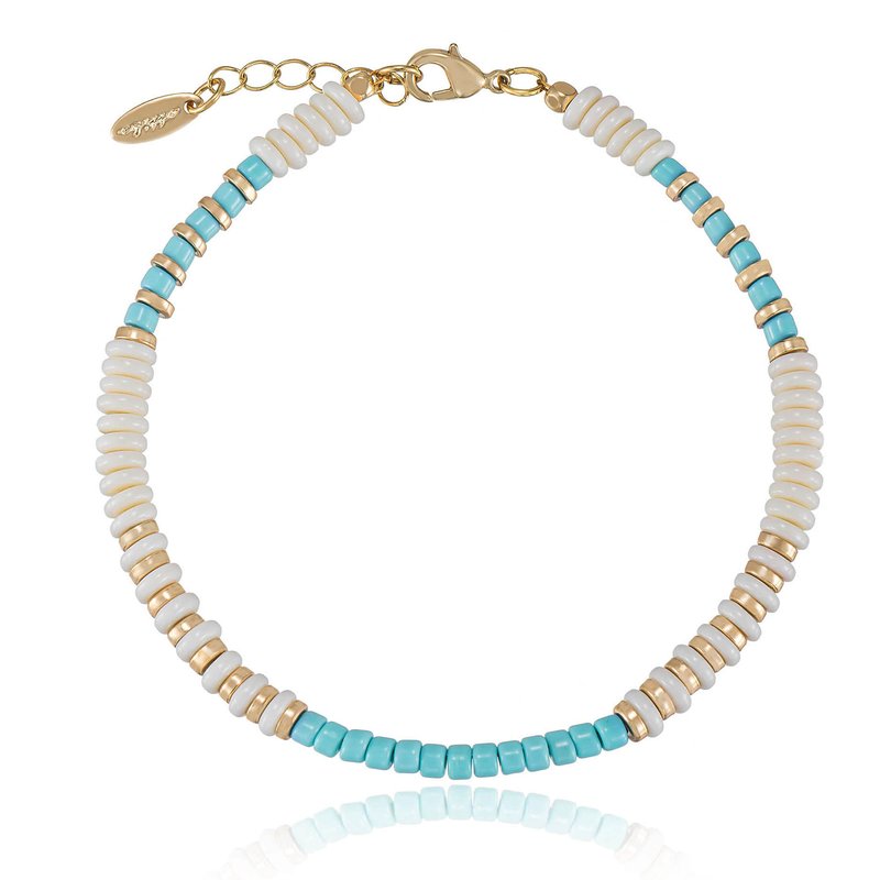 Ettika Ocean Tide 18k Gold Plated Anklet In Turquoise And White