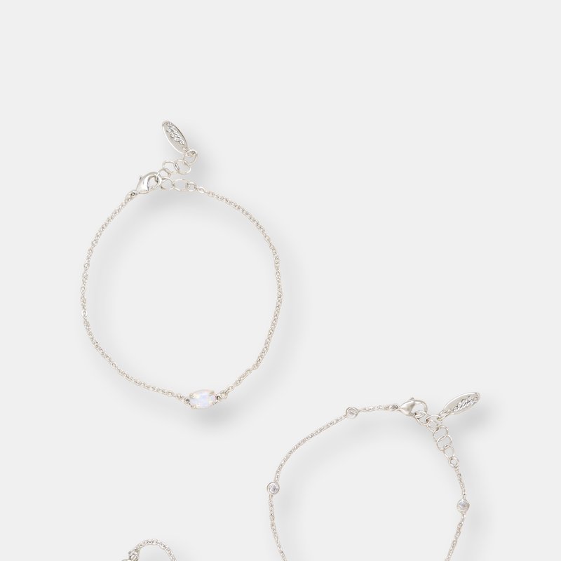 Ettika Opal & Crystal Dainty Bracelet Set With Extender Add On In Silver