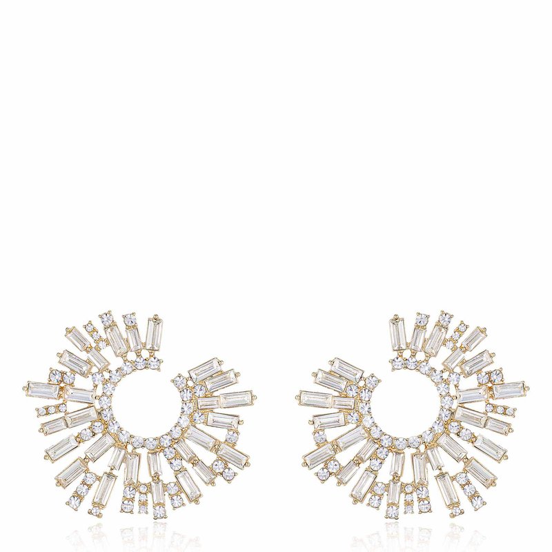 Shop Ettika Opulent Crystal Stardust 18k Gold Plated Open Circle Earrings In White
