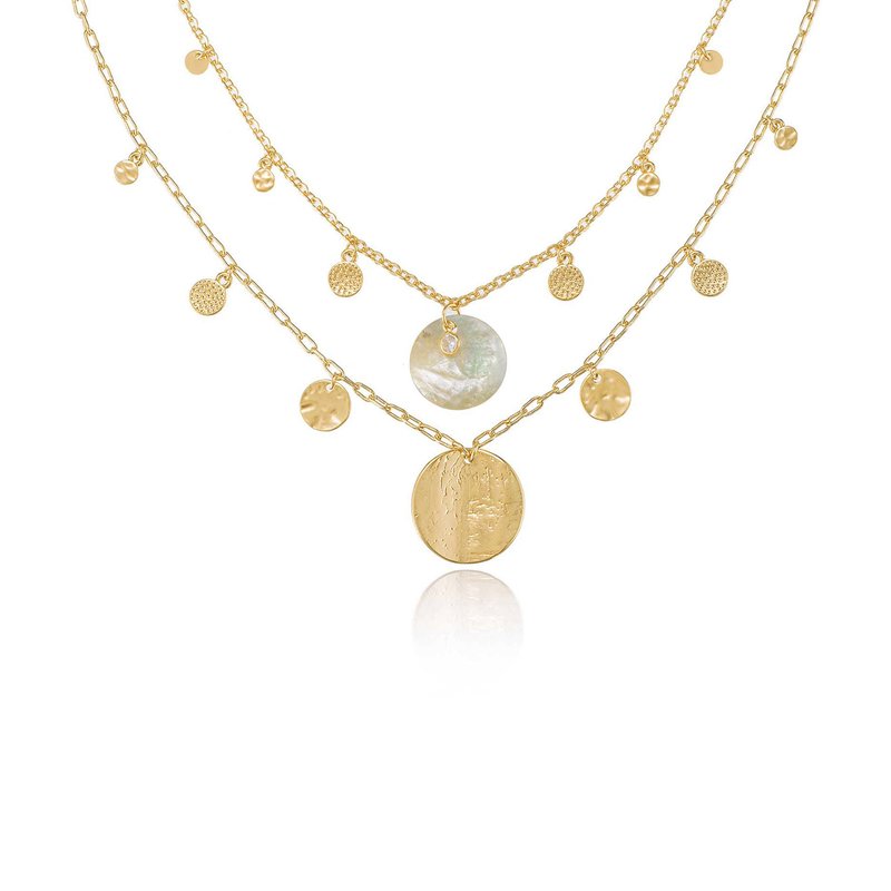 Ettika Pacific Princess Layered Shell Disc Necklace Set In Gold