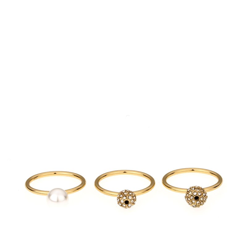 Ettika Pearl And Crystal Flower Ball 18k Gold Plated Ring Set
