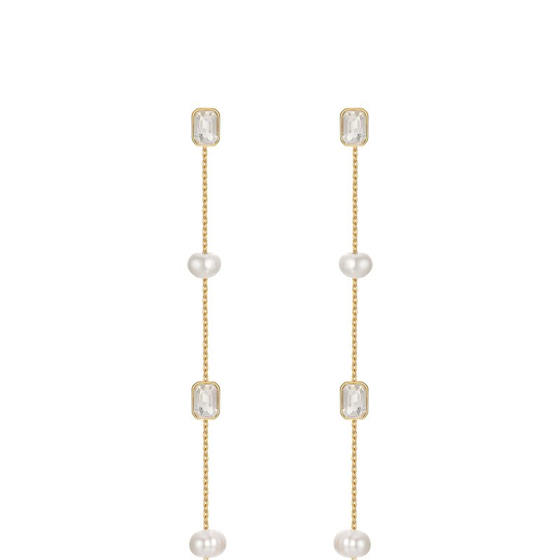 Ettika Pearl And Crystal Linear Drop Earrings In White