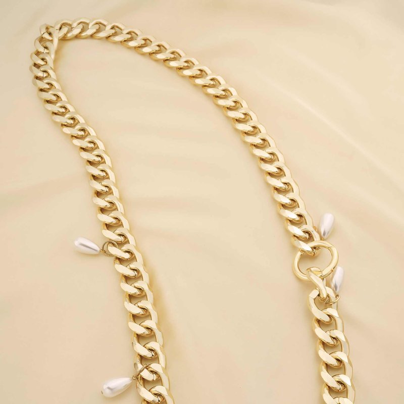 Ettika Pearl Dotted Chain Link Belt In Gold