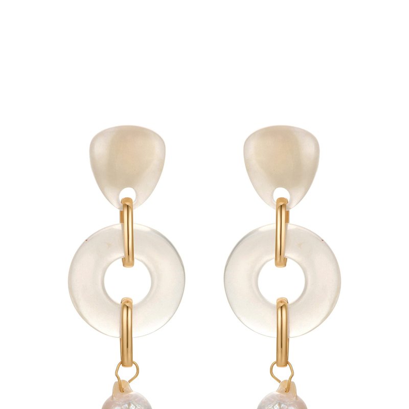 Ettika Perfectly Suited Resin And Pearl 18k Gold Plated Dangle Earrings In Brown