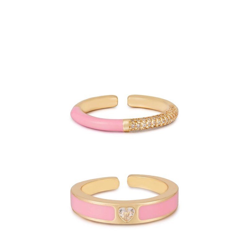 Ettika Pink Ladies 18k Gold Plated Ring Set
