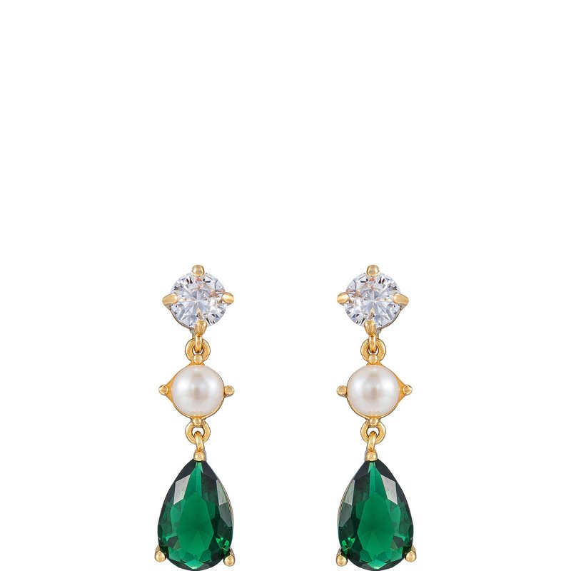 Ettika Private Soiree 18k Gold Plated Emerald Dangle Earrings In Green