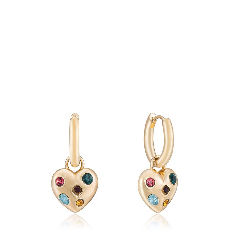 Ettika Rainbow Crystal Heart Dangle Earrings In Gold