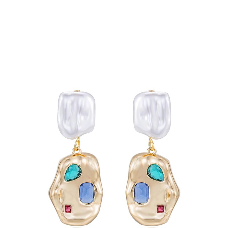 Shop Ettika Rainbow Crystal Nugget & Pearl 18k Gold Plated Earrings