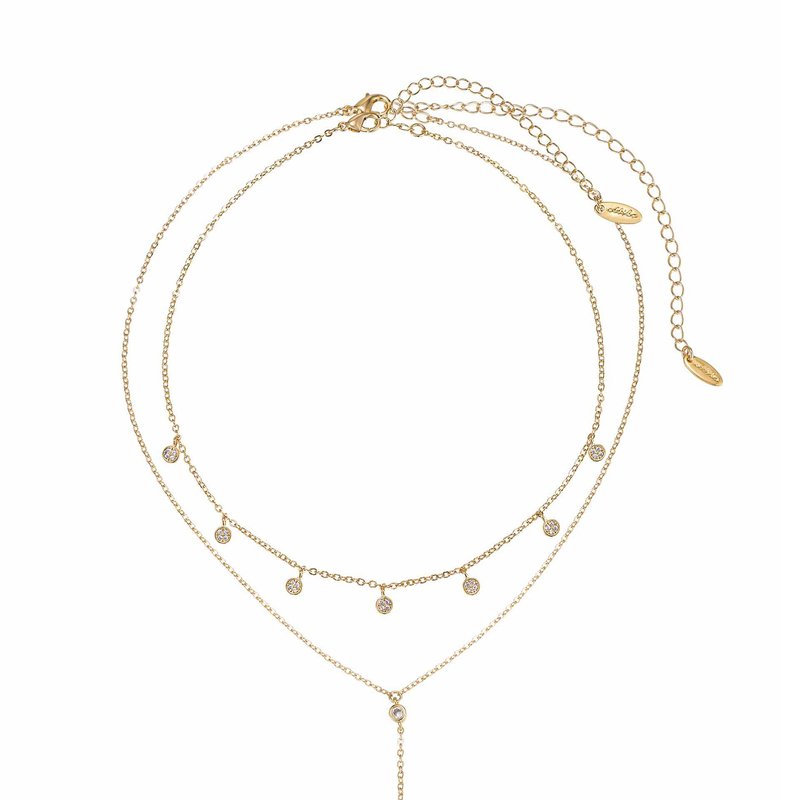 Shop Ettika Simplistic Crystal Layered 18k Gold Plated Lariat Necklace Set