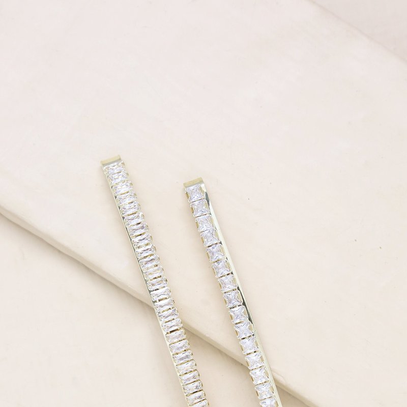 Ettika Sleek Lines Crystal Hair Pin Set In White