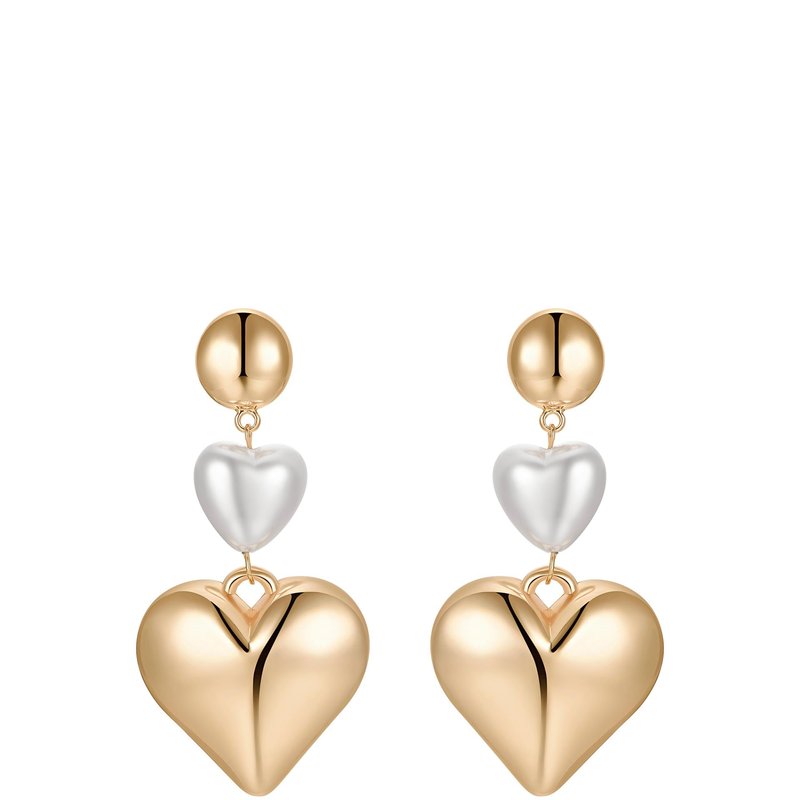 Ettika Spread The Love 18k Gold Plated And Pearl Heart Dangle Earrings In White