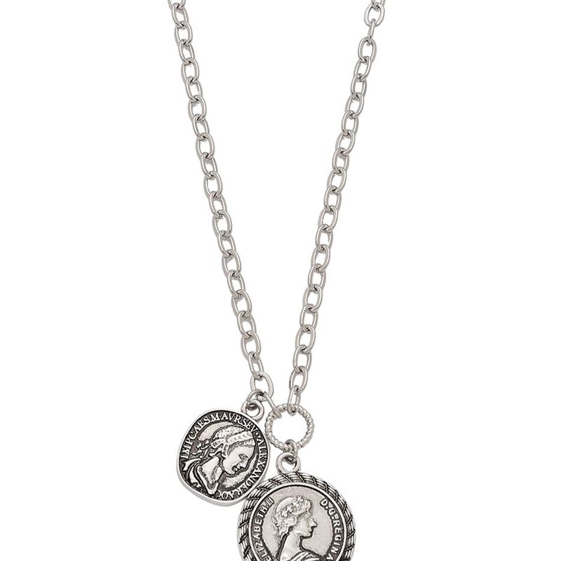 Shop Ettika The Adventurer Double Coin Necklace In Grey
