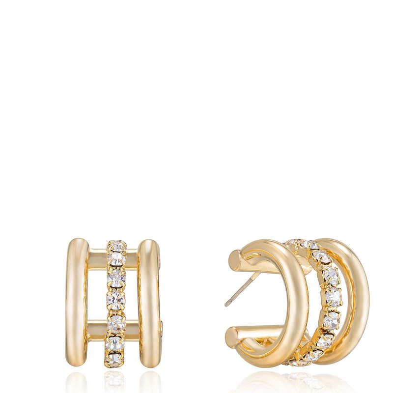 Shop Ettika Thick Crystal Accent 18k Gold Plated Huggie Earrings