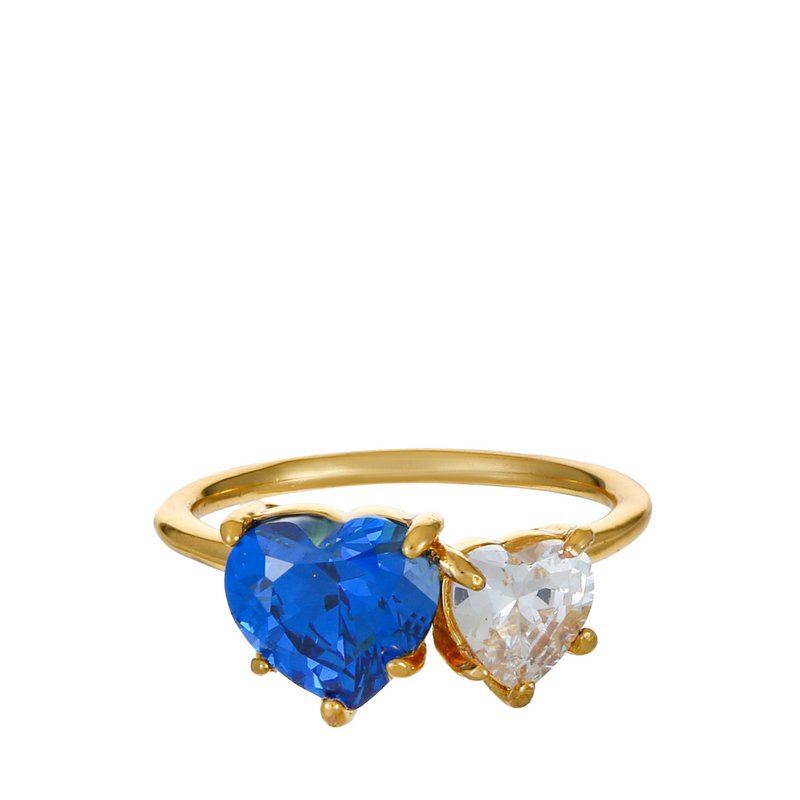 Shop Ettika Toi Et Moi Heart And Mini Heart 18k Gold Plated Ring In Blue
