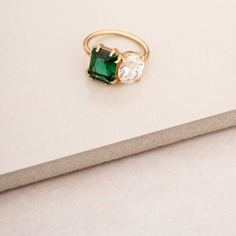 Shop Ettika Toi Et Moi Unity Crystals 18k Gold Plated Ring In Green