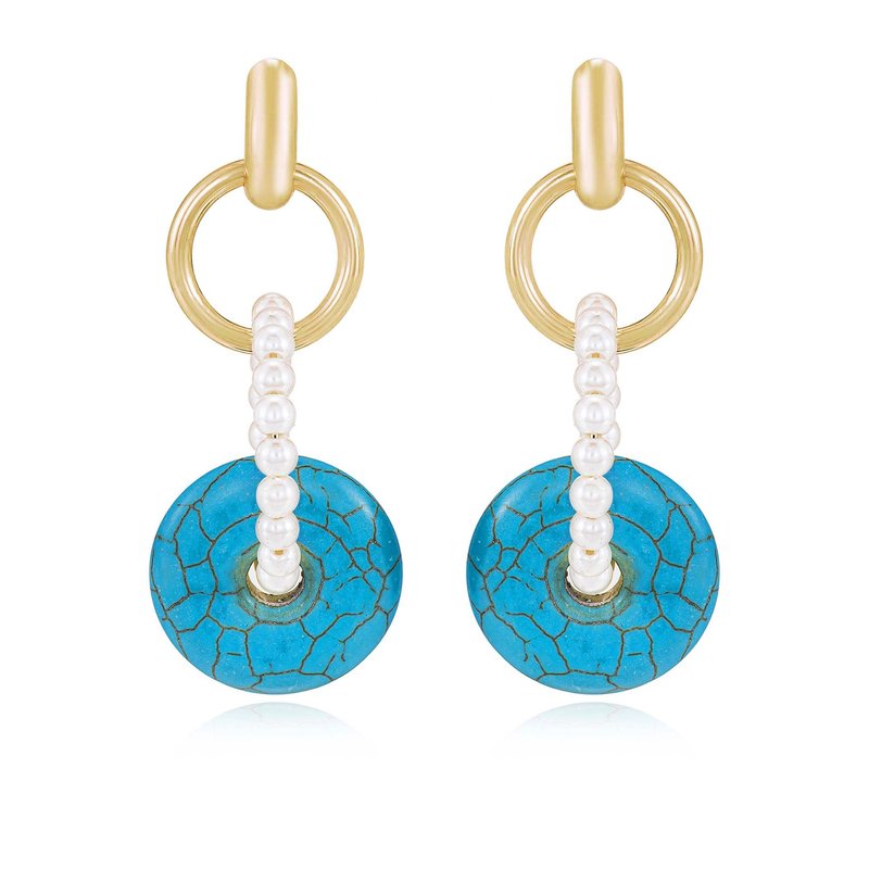 Ettika Turquoise And Pearl 18k Gold Plated Dangle Earrings In Blue