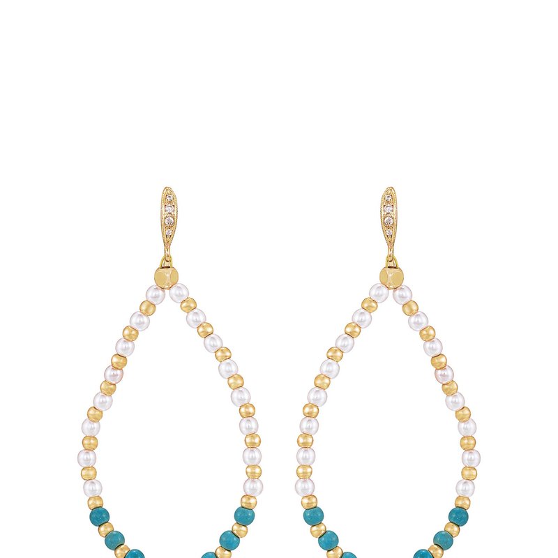 Ettika Turquoise And Pearl Teardrop 18k Gold Plated Drop Earrings In Blue