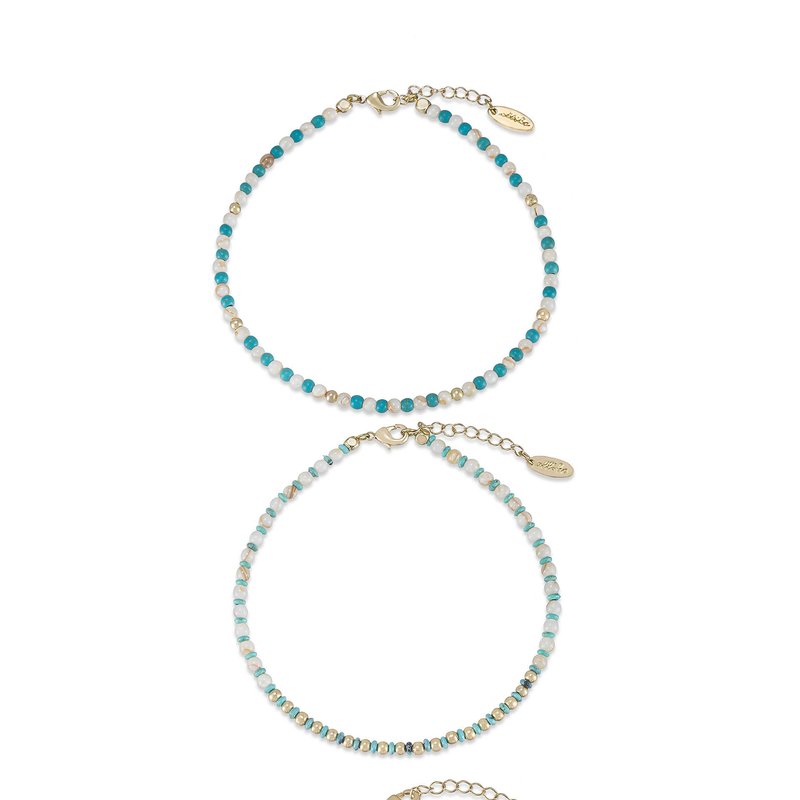 Shop Ettika Turquoise Malibu Breeze 18k Gold Plated Anklet Trio In Green