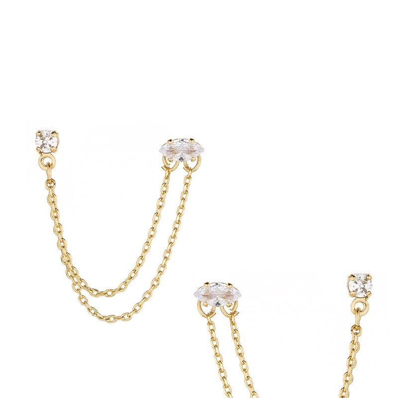 Ettika Two Hole Piercing Chain Dangle Earrings In Clear And Gold