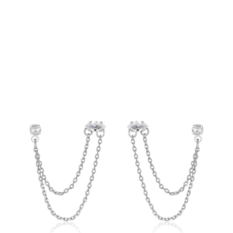 Ettika Two Hole Piercing Chain Dangle Earrings In White
