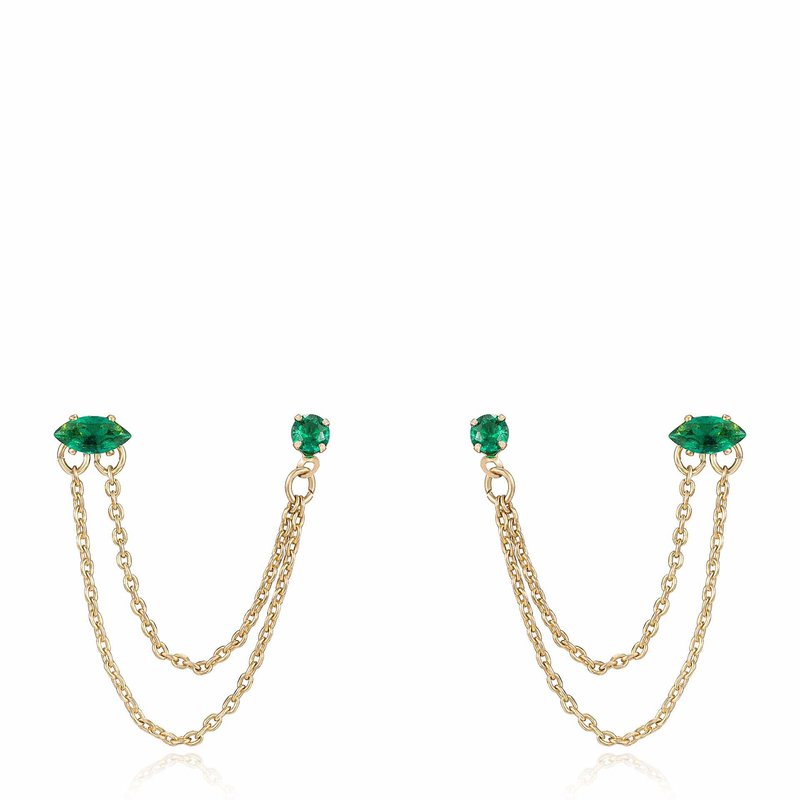 Ettika Two Hole Piercing Chain Dangle Earrings In Green