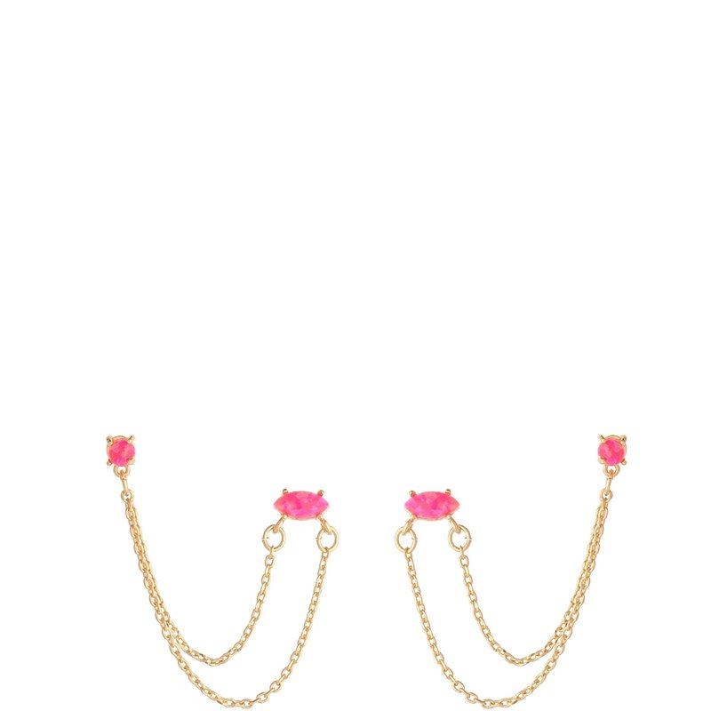 Ettika Two Hole Piercing Chain Dangle Earrings In Pink