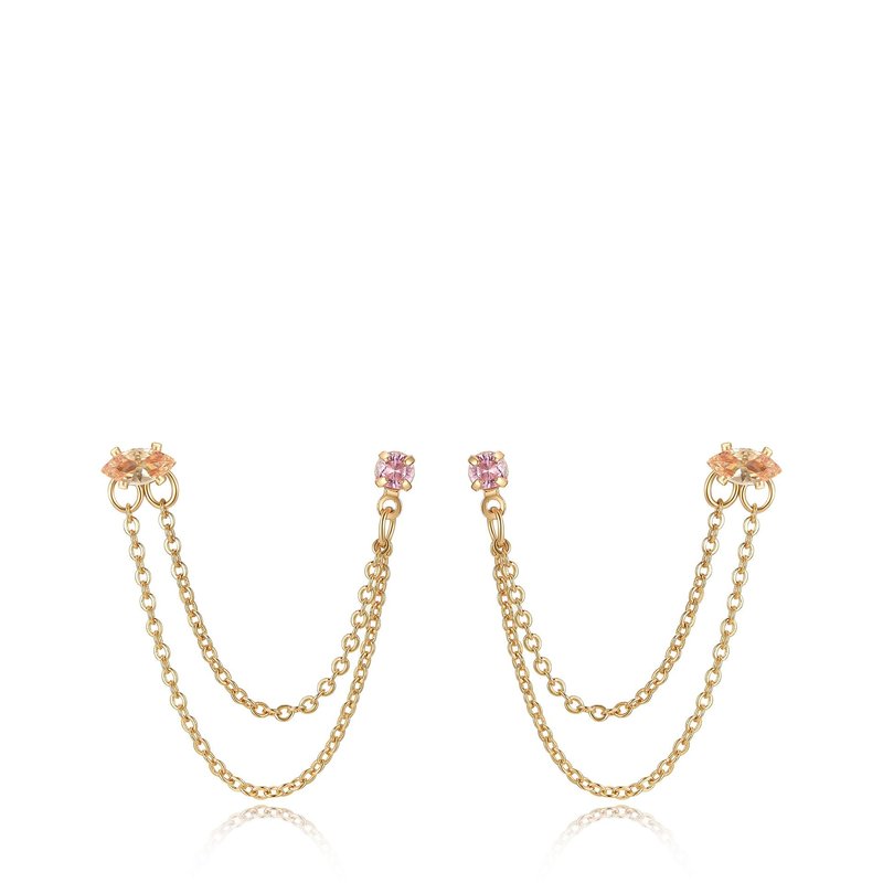 Ettika Two Hole Piercing Chain Dangle Earrings In Pink