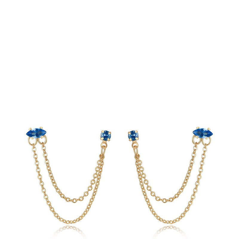 Ettika Two Hole Piercing Chain Dangle Earrings In Blue