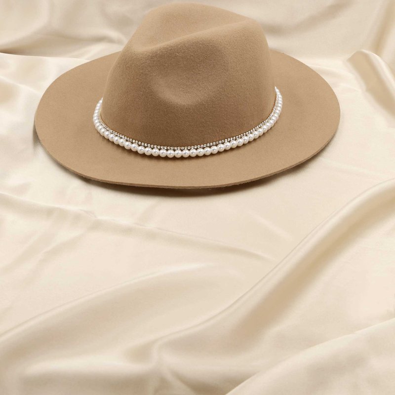 Ettika With The Band Hat In Tan With Pearls In Brown