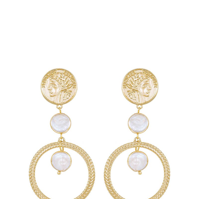 Ettika Your Majesty Coin & Freshwater Pearl Drop 18k Gold Plated Earrings