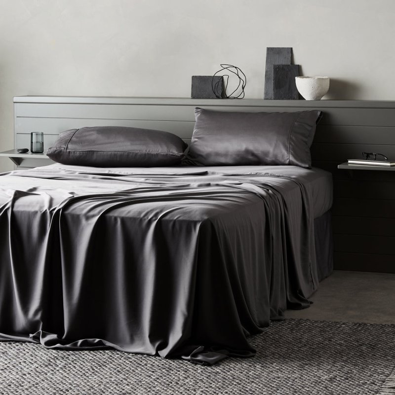 Shop Ettitude Signature Sateen Bed Sheet Set In Grey