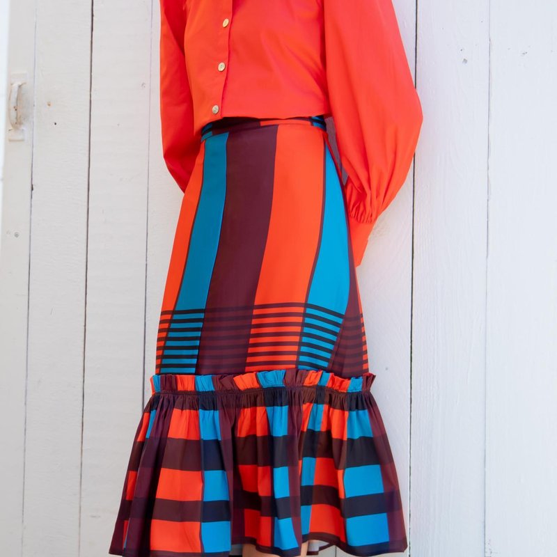 Eva Franco Flounced Midi Skirt In Orange