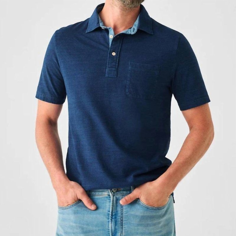 Shop Faherty Short-sleeve Polo In Dark Indigo Wash In Blue