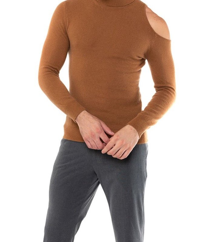 Fang Cashmere Shoulder Cut-out Turtleneck Sweater In Brown
