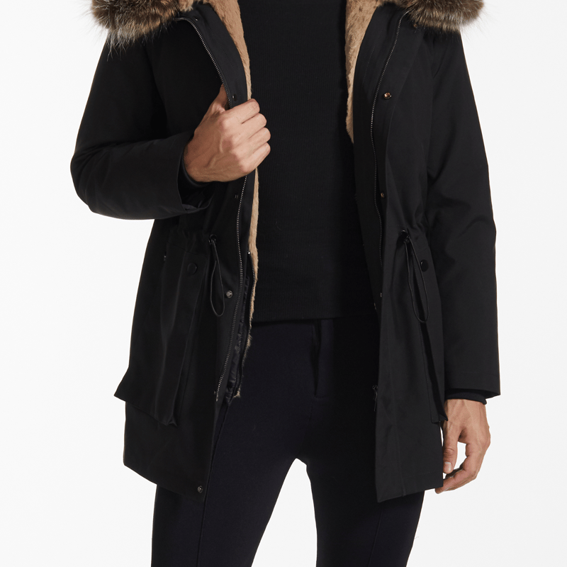 Fang Coyote And Rabbit Fur Lined Parka In Black