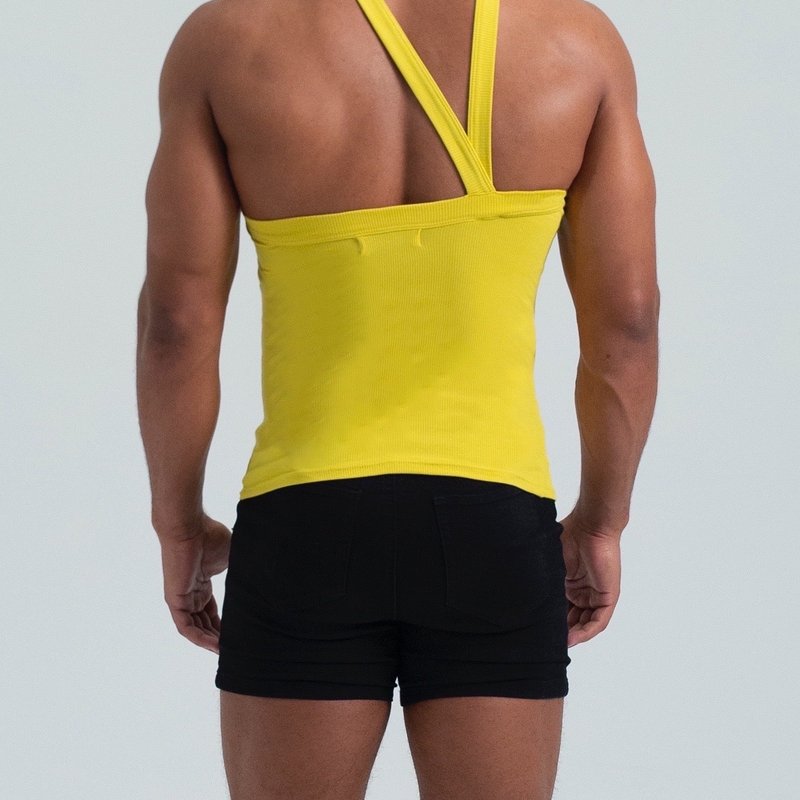 Fang Essential Asymmetrical Strap Ribbed Tank In Yellow