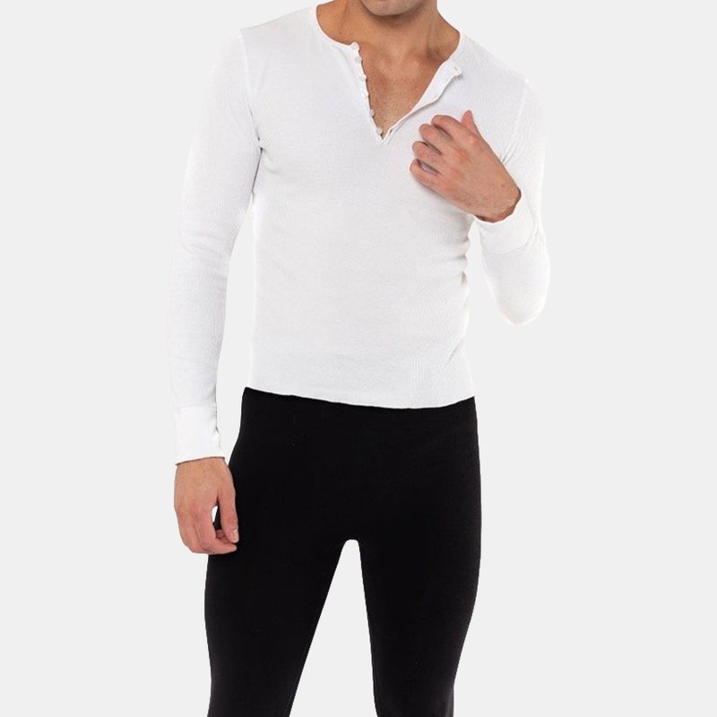 Fang Essential Waffle Long Sleeve Henley Shirt In White