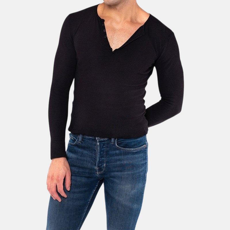 Fang Essential Waffle Long Sleeve Henley Shirt In Black