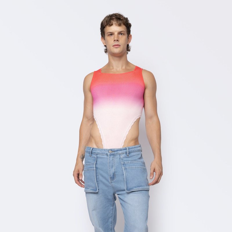 Shop Fang Gradient High Cut Bodysuit With Detached Sleeves In Pink