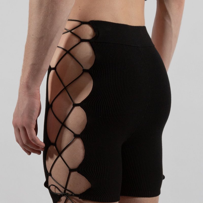 Fang Lace-up Ribbed Shorts In Black
