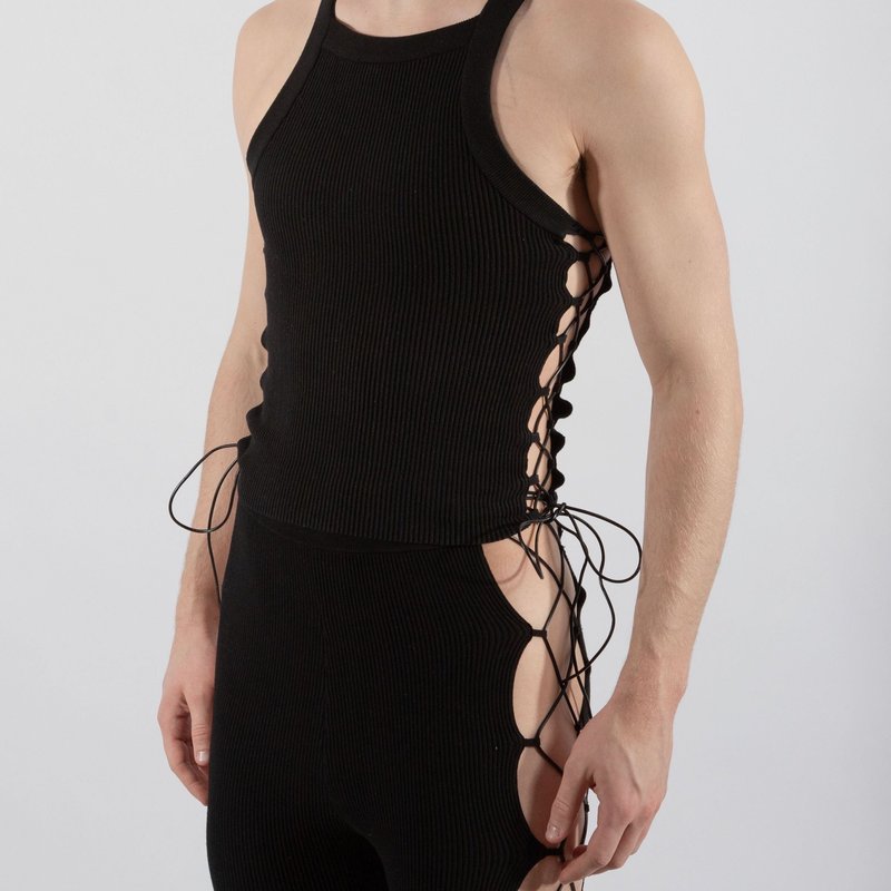 Fang Lace-up Ribbed Tank In Black