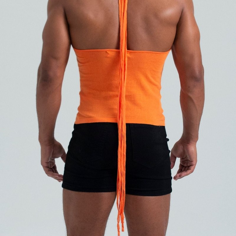 Fang Self-tie Halter Knit Tank With Back Straps In Orange