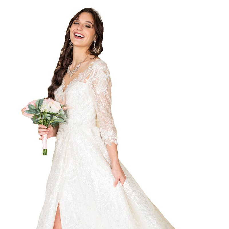 Farah Naz New York A-line Slit Bridal Gown In White