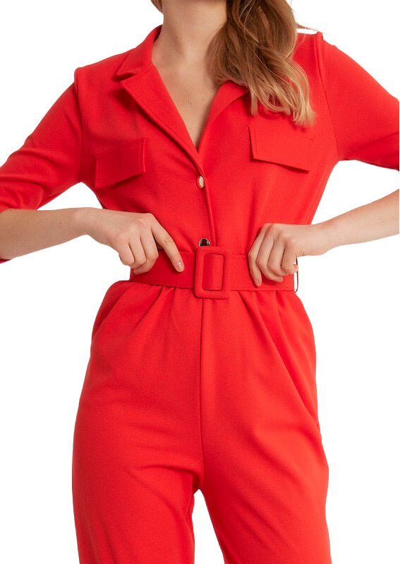 Farah Naz New York Ankle Length Pockets Jumpsuit In Red